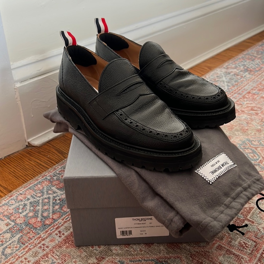 Thom Browne Penny Loafer on Commando Sole in Pebble Grain Leather